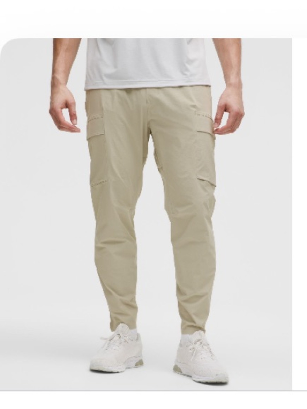 Lululemon Men’s Cargo training pants jogger Beige tan Grey Medium Raw Linen
